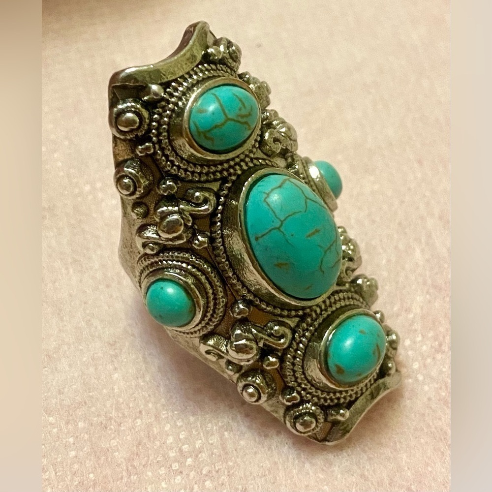 Turquoise and Silver Statement Ring - Picture 1 of 5